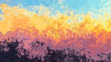 彩色彩色彩色彩色彩色无缝环视频-水彩花效果-彩色深紫紫色橙黄色天空bl